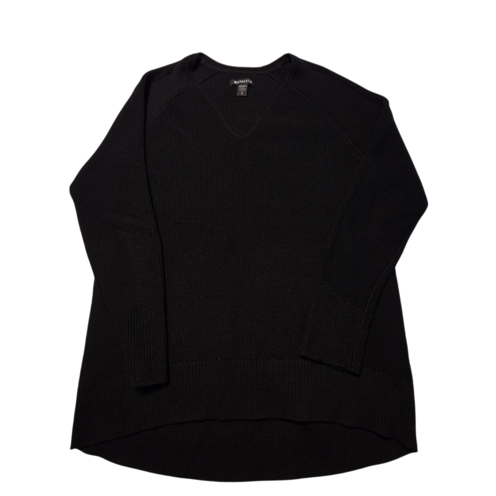 Athleta V-Neck Sweater Women Small Black Ribbed High-Low Raglan Sleeve Good